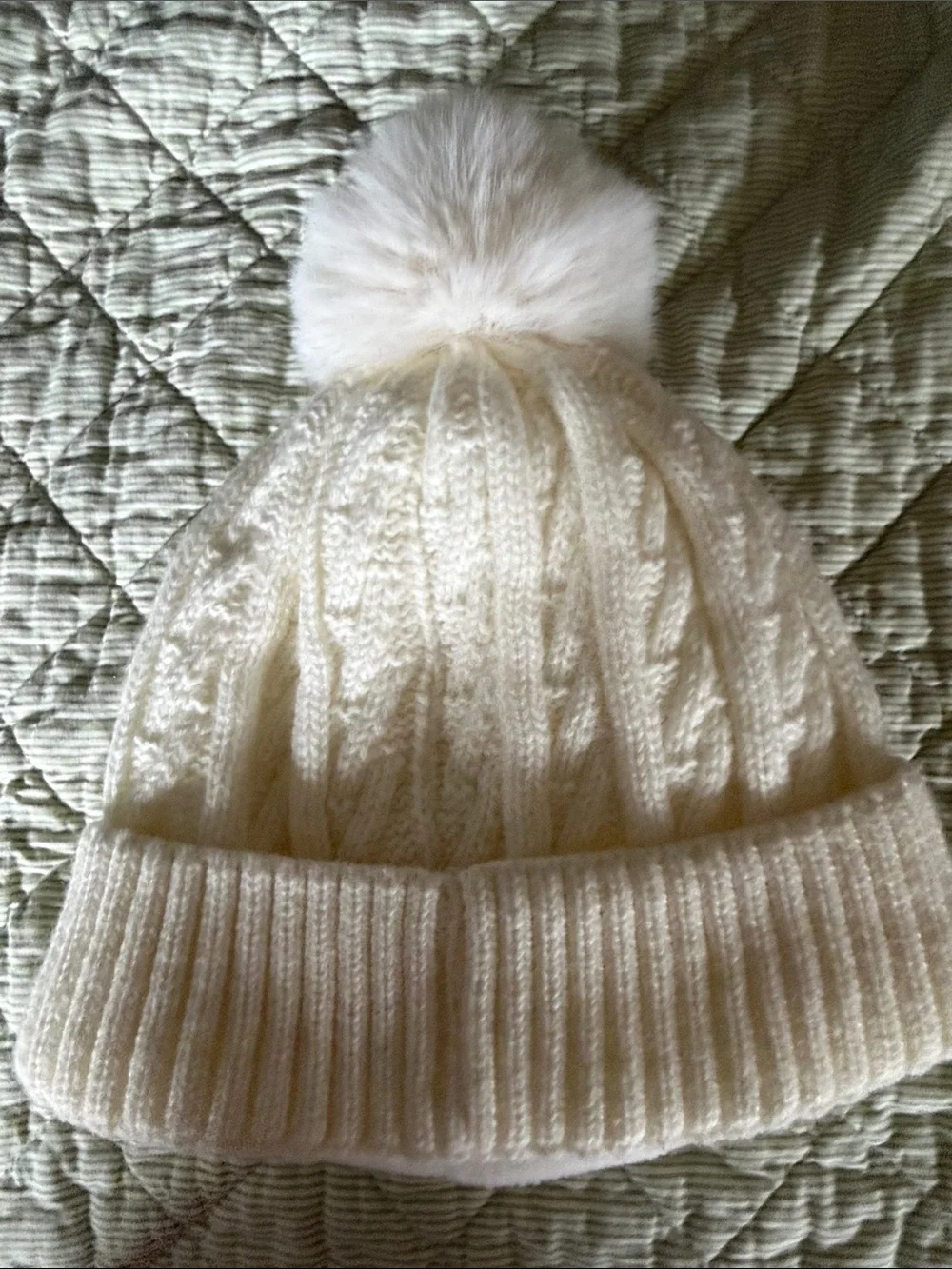 Kids Cream Knit Pom Pom Beanie Hat with Sparkle Accents